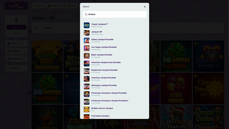 Jackpot de bureau du casino Royal Spinz