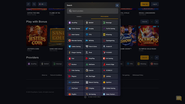 Desenvolvedores de jogos de cassino para computador Royal Spinz