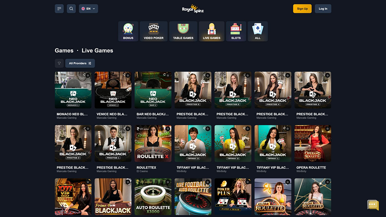 Cassino Royal Spinz para computador com crupiê ao vivo