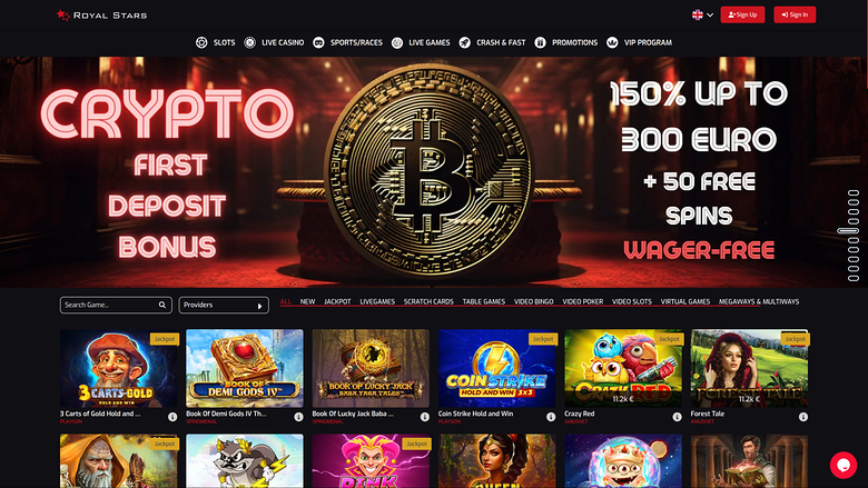 Page d'accueil du casino Royal Stars pour ordinateur