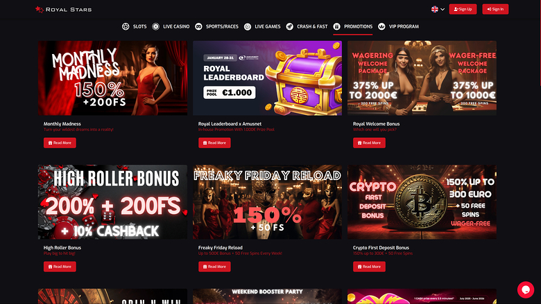 Promotions sur ordinateur du casino Royal Stars