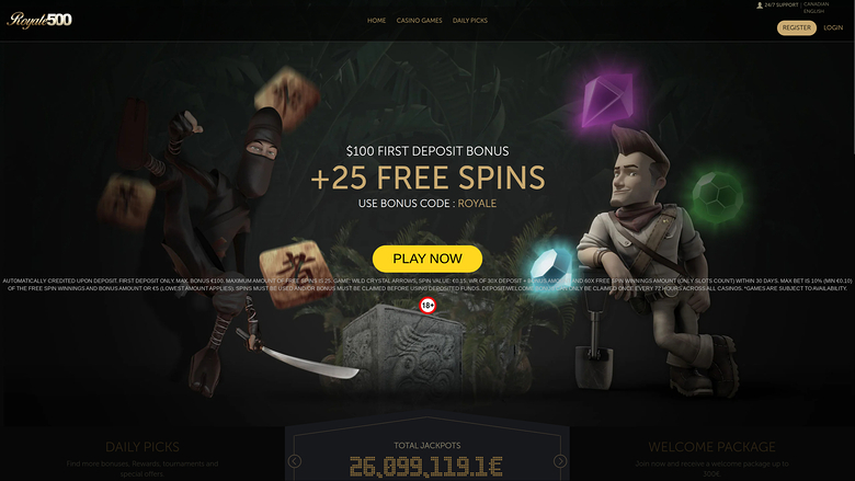 Page d'accueil du casino Royale500 pour ordinateur