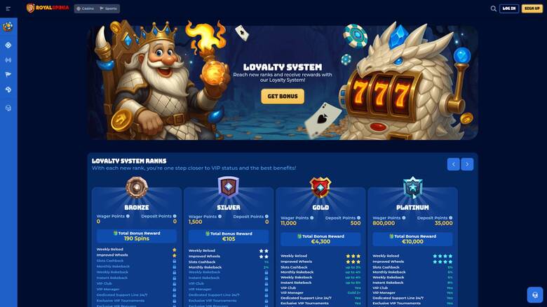 Скриншот страницы программы лояльности казино Need for Slots