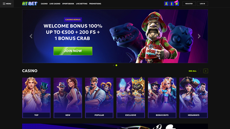 Page d'accueil du casino RTbet pour ordinateur