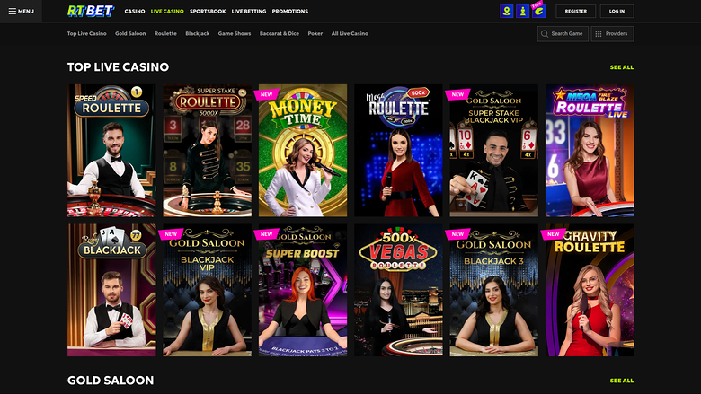 RTbet Casino sur ordinateur avec croupier en direct
