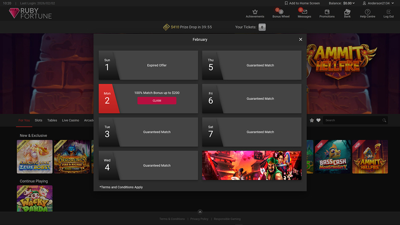 Promozioni desktop del casinò Ruby Fortune