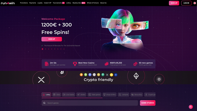 Главная страница казино Run4Win для настольных компьютеров