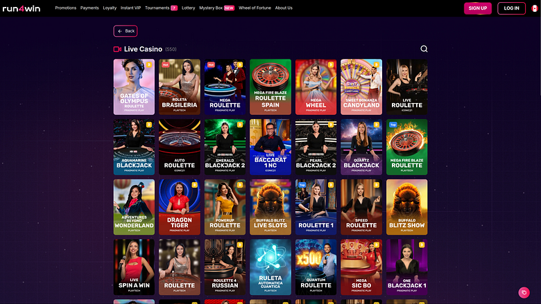 Run4Win Casino Desktop Croupier dal vivo