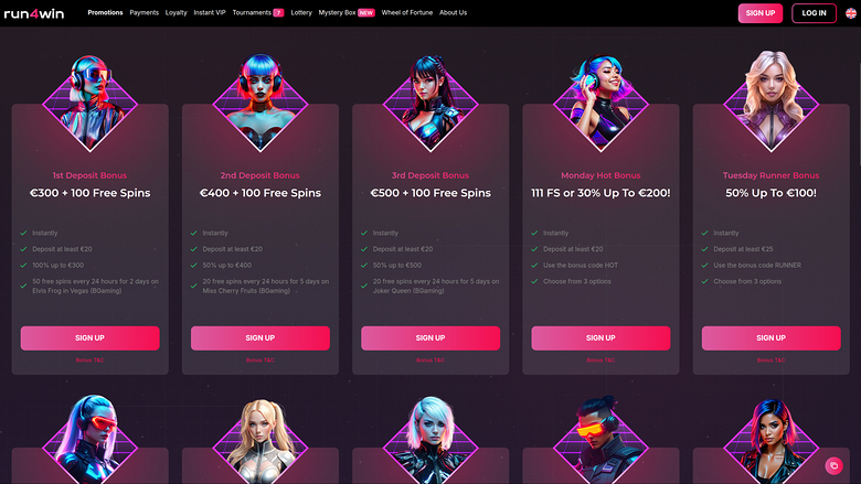 Акции Run4Win Casino для настольных компьютеров