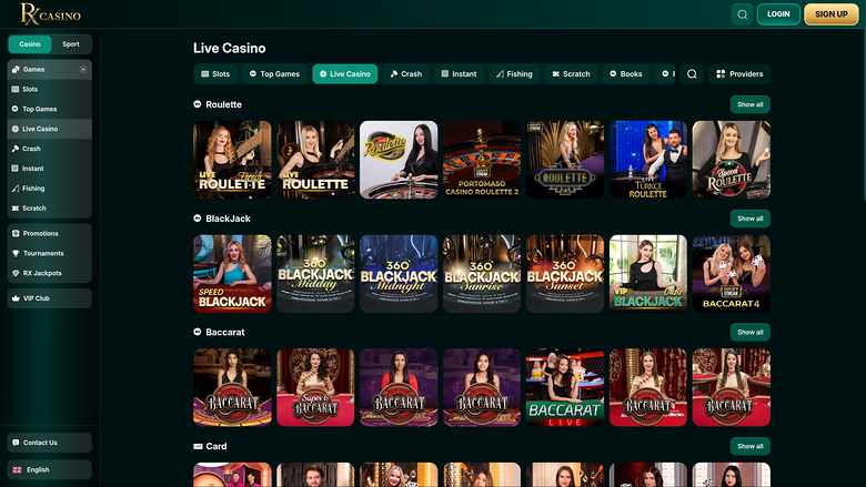 Casino RX con crupier en vivo de escritorio