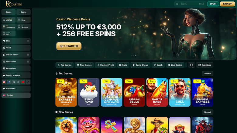 RX Casino Desktop Homepage