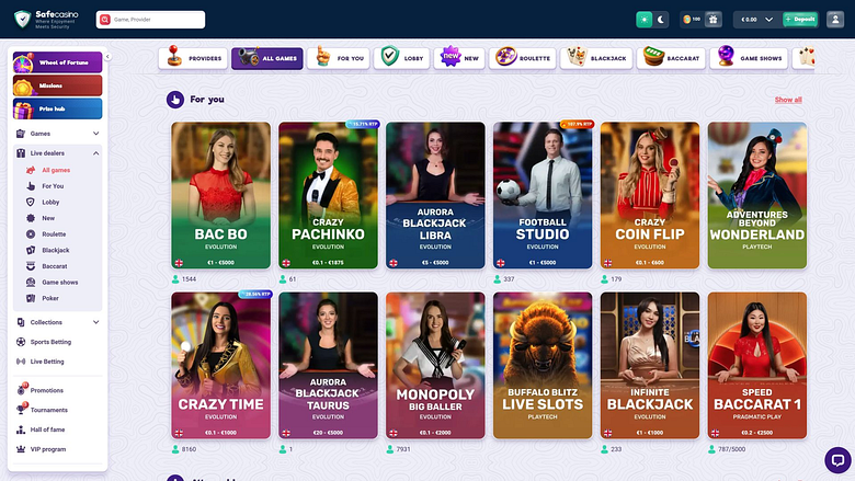 SafeCasino Desktop Croupier dal Vivo