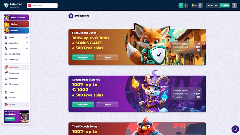 Promozioni SafeCasino per desktop