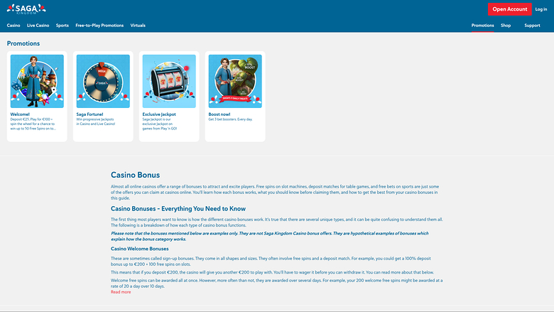 Promotions pour ordinateur de bureau du casino Saga Kingdom