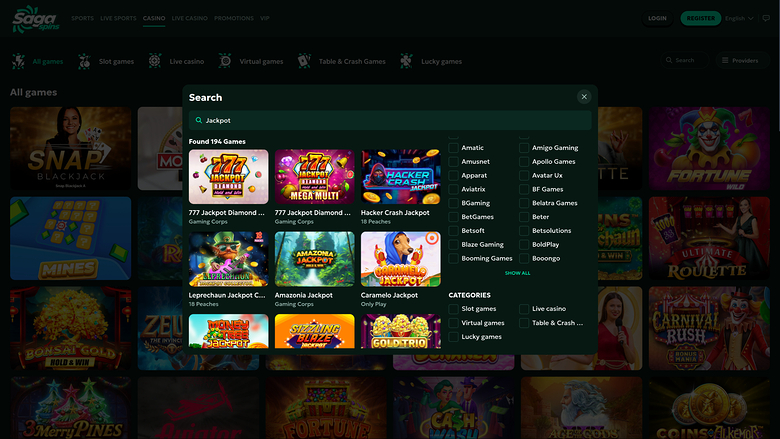 Джекпот казино SagaSpins для настольных компьютеров