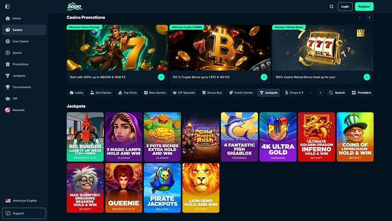 Jackpot de escritorio del casino SagaSpins