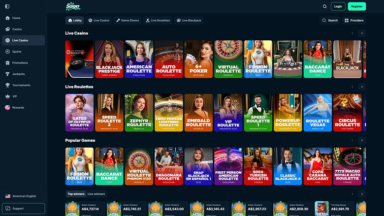 Casino SagaSpins con crupier en vivo