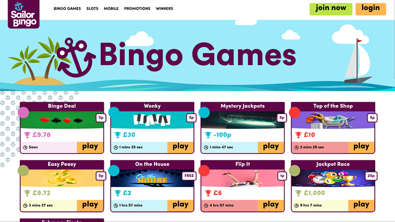 Giochi di bingo desktop del Sailor Bingo Casino