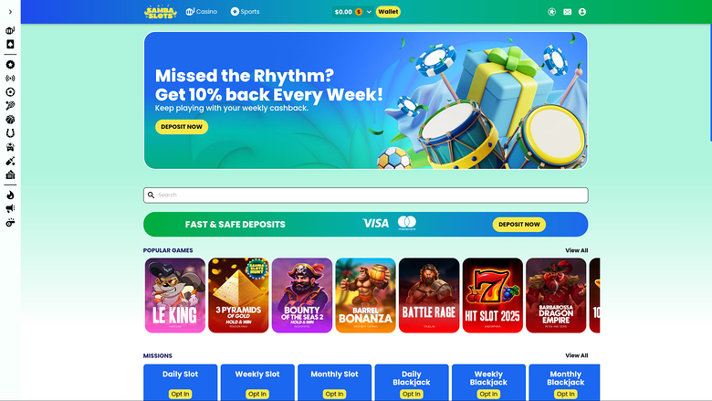 Samba Slots Casino Desktop Homepage