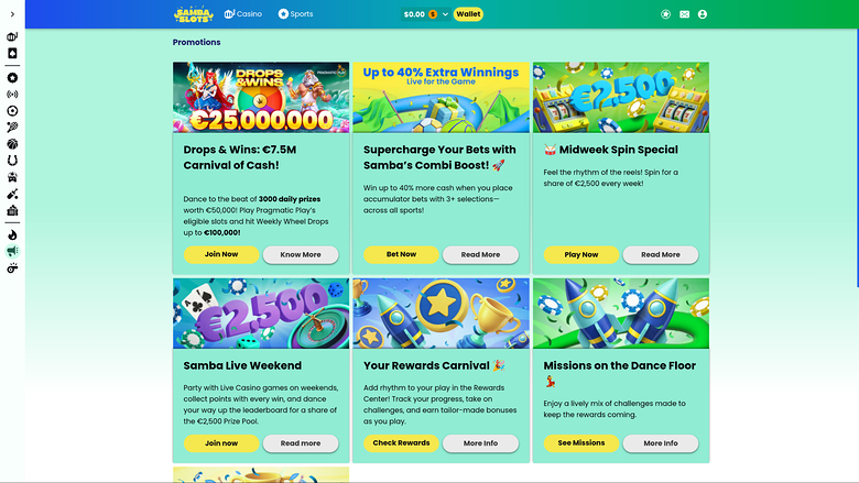 Samba Slots Casino Desktop Promotions