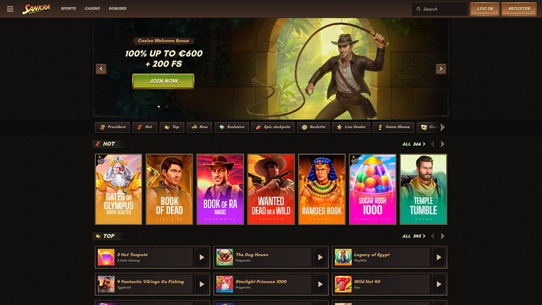Page d'accueil du casino Sankra
