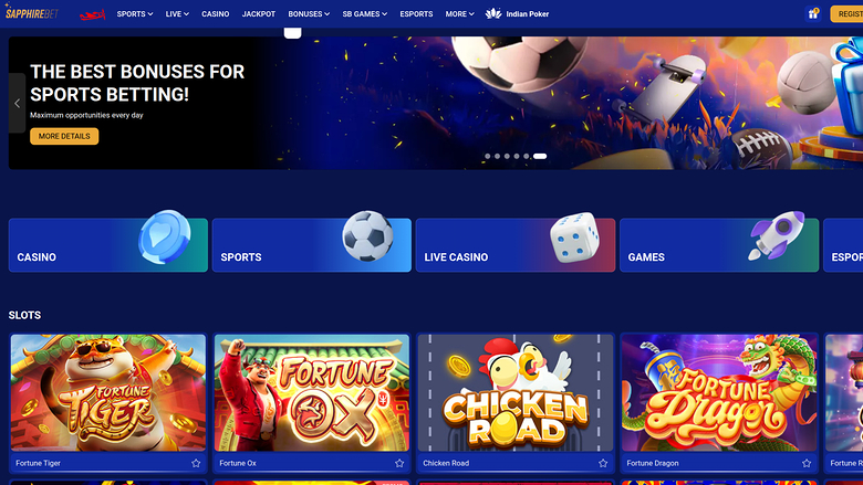 SapphireBet Casino Desktop Homepage