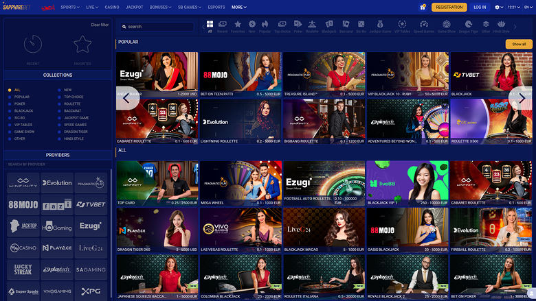 SapphireBet Casino Desktop Live Dealer