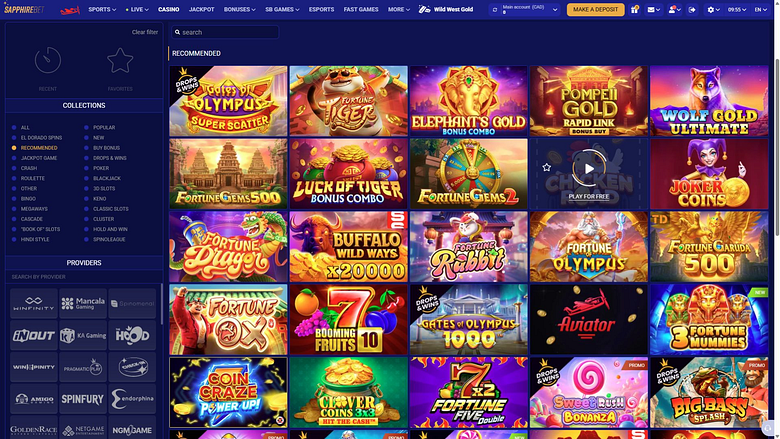 Juegos de escritorio de SapphireBet Casino