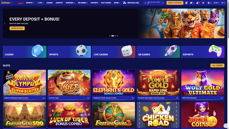Página de inicio de escritorio de SapphireBet Casino