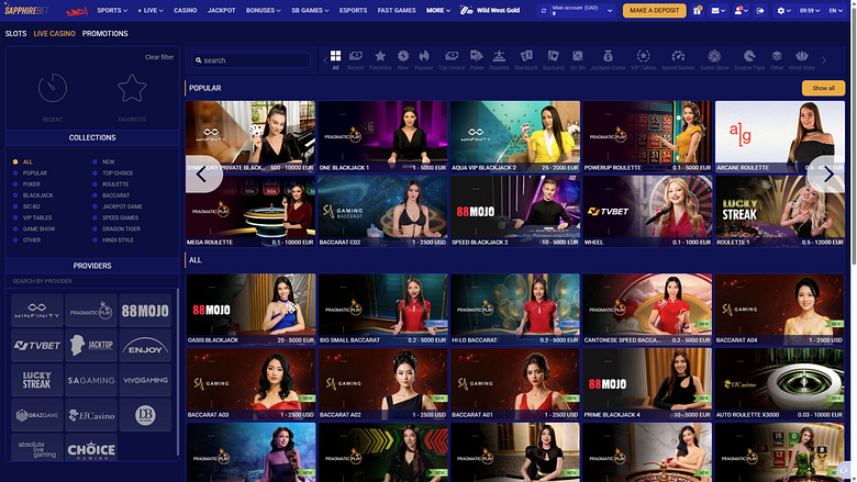 Crupier en vivo de escritorio de SapphireBet Casino