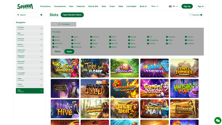 Développeurs de jeux de bureau de Savanna Wins Casino