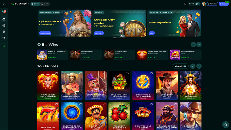 Savaspin Casino Desktop Homepage