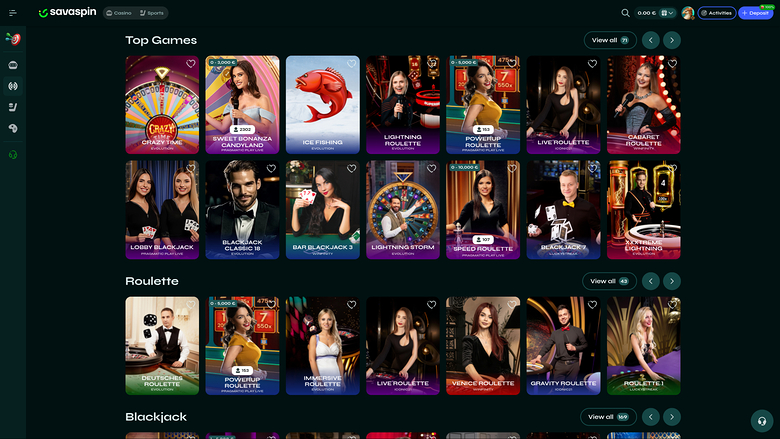 Savaspin Casino Desktop Live Dealer