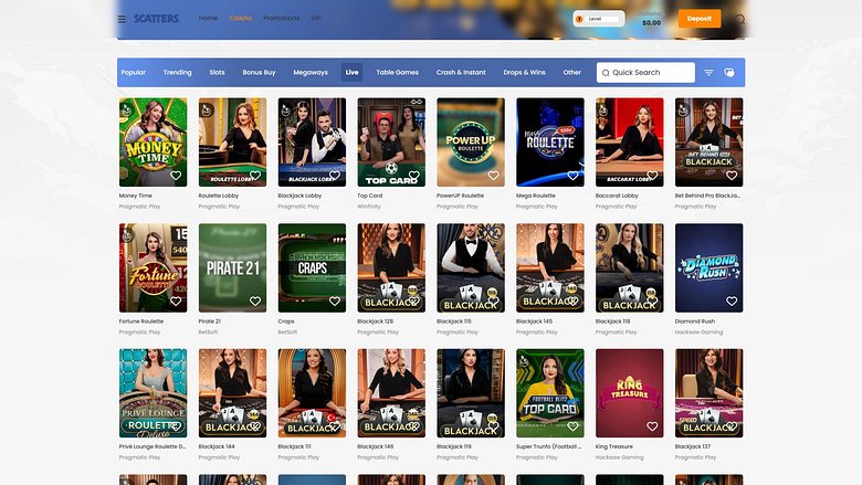 Scatters Casino Десктоп Живой Дилер