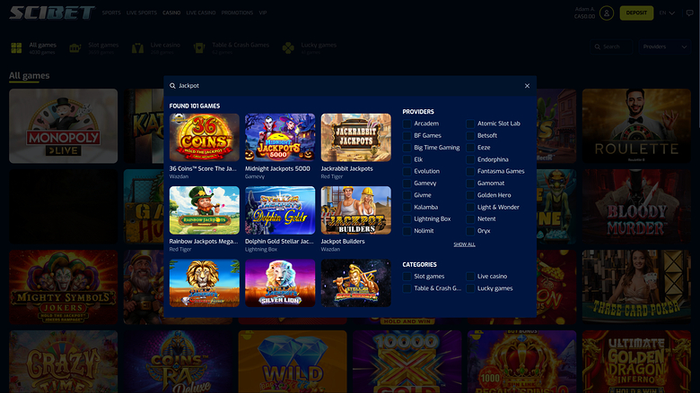 Scibet Casino Desktop Jackpot