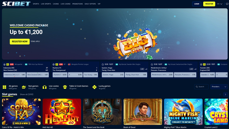 Scibet Casino Homepage Desktop
