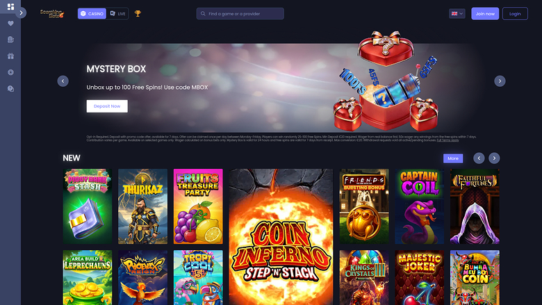 Homepage desktop del casinò Scorching Slots
