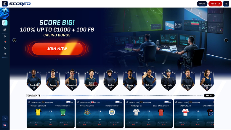 Startseite von Scored Casino