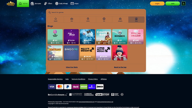 Bingo de escritorio del Casino Secret Pyramids