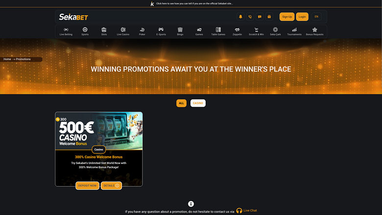Sekabet Casino Desktop-Aktionen