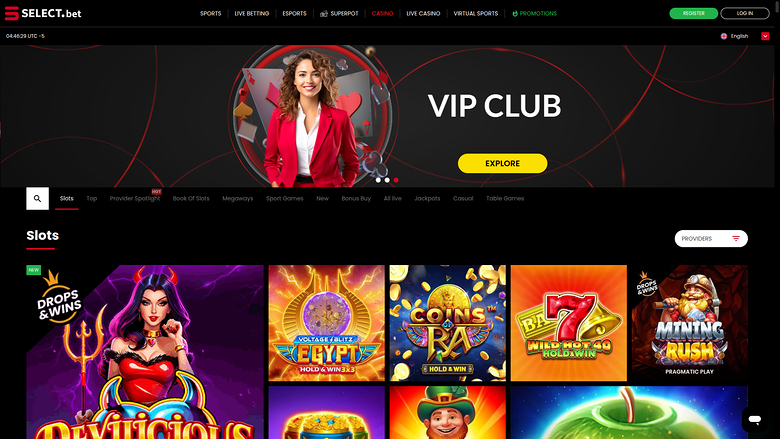 Page d'accueil du casino SELECT.bet pour ordinateur