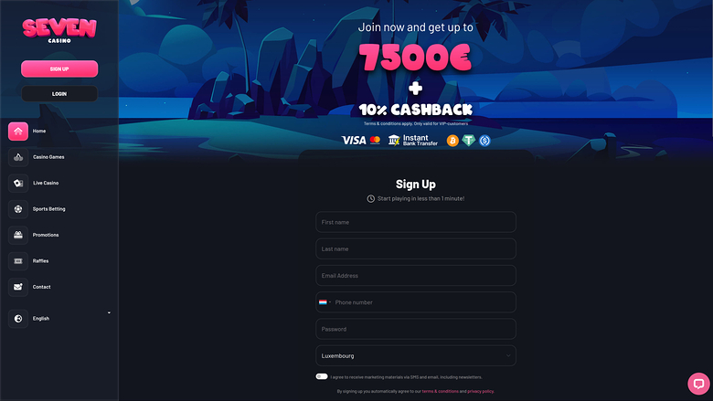 Seven Casino Desktop Homepage