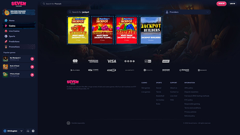 Джекпот Seven Casino для настольных компьютеров