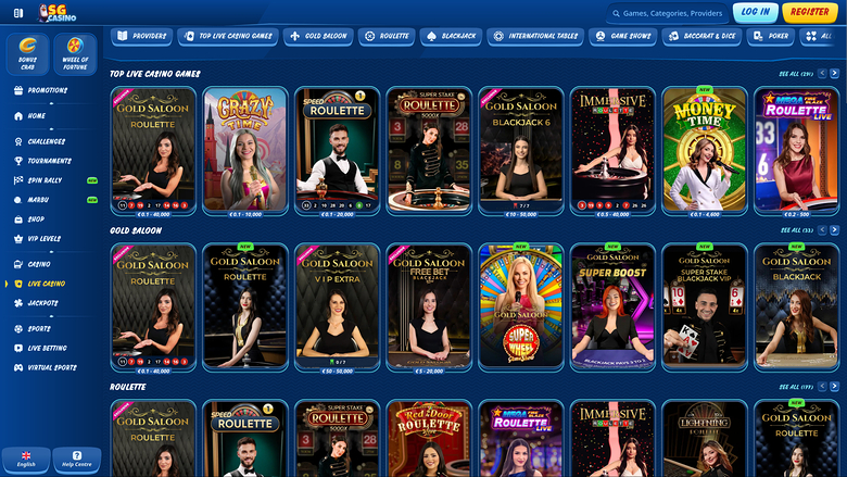SG Casino Desktop avec croupier en direct