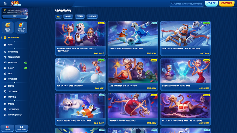 Promotions sur ordinateur de bureau du casino SG