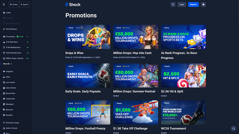 Акции Shock Casino для настольных компьютеров