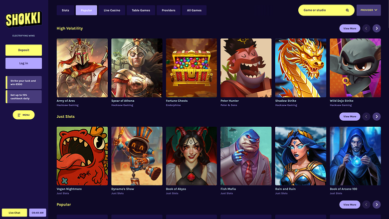 Giochi da tavolo di Shock Casino