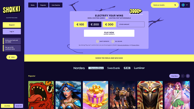 Homepage desktop di Shock Casino