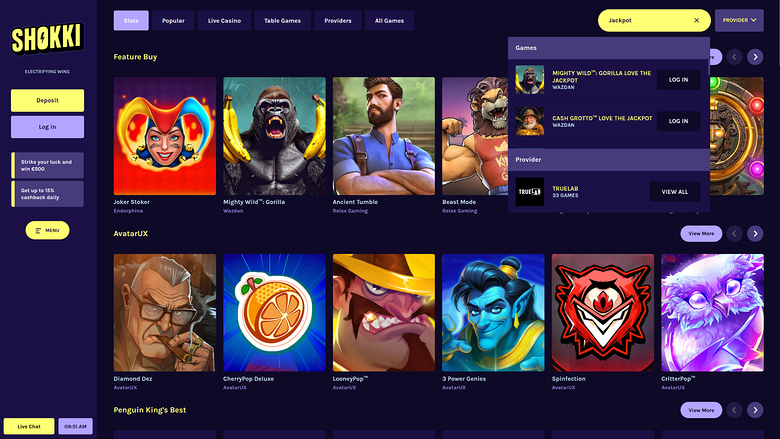 Jackpot desktop di Shock Casino