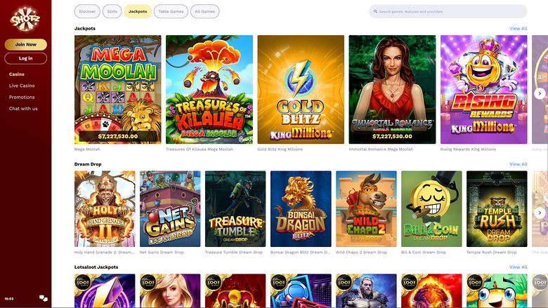 Jackpot du casino Shotz sur ordinateur